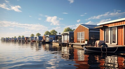 Poster - A photo of Houseboat Homes Harmonizing with the river