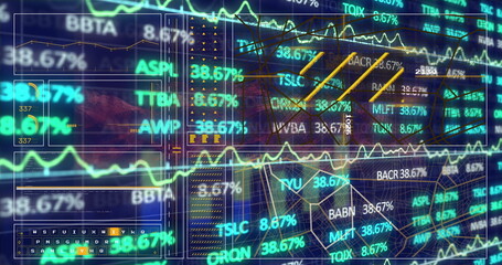 Poster - Image of data processing over blue background