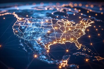 Wall Mural - Digital map of america network connectivity created with generative ai
