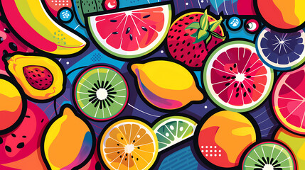 Wall Mural - Brightly colored fruit and citrus illustration