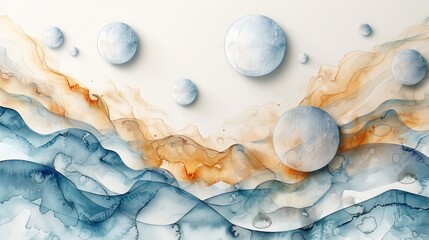 Sticker - An abstract illustration with circles and rings on a plain background. 