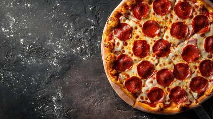 Pepperoni cream cheese pizza with beef for national pizza party day background concept with copy space area 