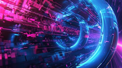 Poster - Abstract digital art background with futuristic elements and neon accents, capturing a high-tech vibe