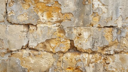 Wall Mural - Close-up of weathered and cracked ancient stone wall, revealing its rich history and character