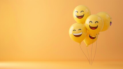 Wall Mural - Celebrate world laughter day. Joyful emoticon balloons. Copy space
