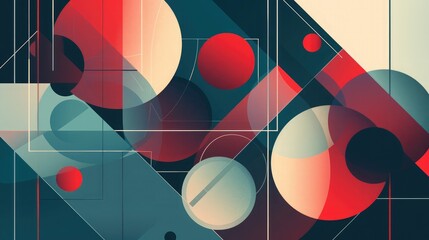Fototapete - Geometric abstract background featuring overlapping shapes and dynamic lines in a minimalist style