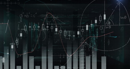 Poster - Complex mathematical formulas and graphs overlaying digital screen