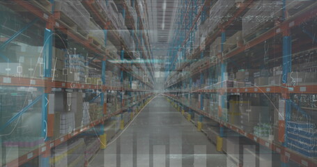 Poster - Rows of shelves in warehouse holding various boxes