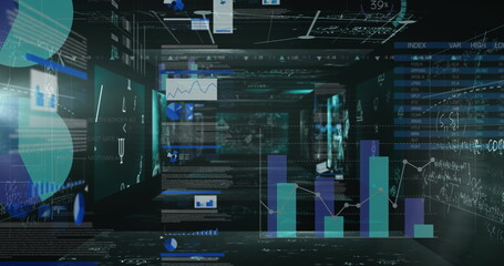 Poster - Various graphs and data visualizations floating in digital space