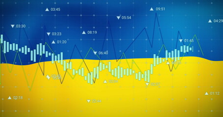 Canvas Print - Blue and yellow graph displaying market trends over time