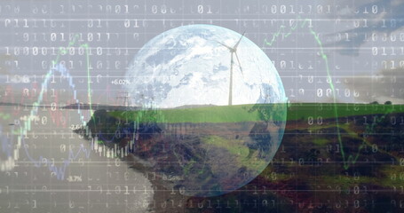 Poster - Digital graphics overlaying globe, showcasing diverse environments