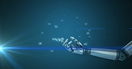 Poster - Robot hand reaching out, numbers floating in blue background