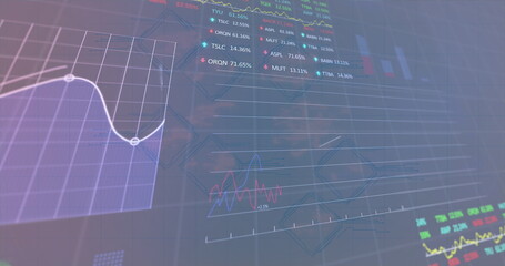 Poster - Multiple graphs and charts showing financial data on screen