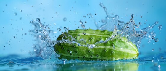 Canvas Print - Cucumber and water splash. captured with highspeed photography as they break through the waters surface.