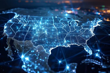 Wall Mural - Digital map of america network connectivity created with generative ai