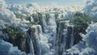 © PZPIXEL.AI - A surreal landscape of waterfalls flowing upwards into the sky generated by AI