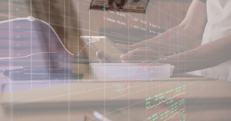 Poster - Image of data processing over hands using tablet