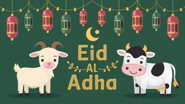 Illustration goat and cow al adha