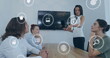 © vectorfusionart - Image of icons and data processing over diverse business people in office