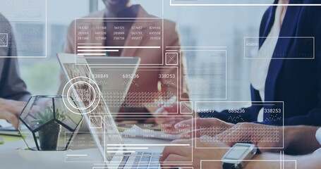 Poster - Image of data processing over diverse business people in office