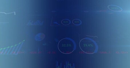 Poster - Image of statistical data processing against blue gradient background