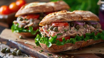 Wall Mural - Oceanfront tuna sandwich with capers