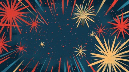 Poster - Abstract fireworks display illustration - Abstract digital illustration featuring vibrant fireworks exploding against a dark night sky backdrop