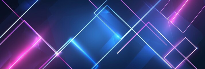 Poster - Diagonal neon lines and shapes on blue - Diagonal neon lines intersect over a blue backdrop to form a dynamic and stylish abstract design that conveys movement and energy
