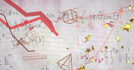 Poster - Image of graphs, mathematical equation and diagrams with stars over white page