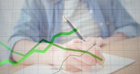 Poster - Image of statistical data processing against mid section of a man taking notes at office