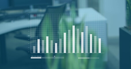 Poster - Image of interface with statistical data processing against view of a office desk