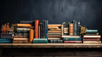 Wall Mural - Front view pile of books on minimalistic background or stock of books for world book day background