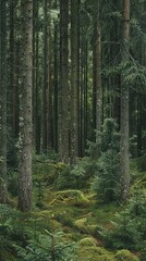 realistic photography of coniferous forest. abstract background of a northern forest