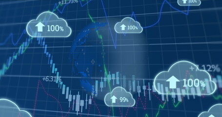 Poster - Image of clouds with percent and data processing over globe