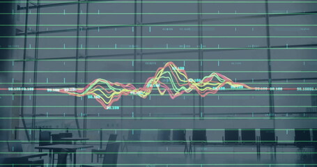 Poster - Image of financial data processing over people in office