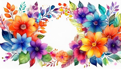 Wall Mural - watercolor frame flowers, a set of illustrations in handmade watercolor style on a white background.