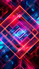 Poster - Neon diamond shapes in dynamic chaos - Multiple neon-lit diamond shapes immersed in a chaotic abstract background, resonating with high energy