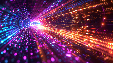 Poster - a vibrant digital grid with flowing data streams, representing the evolution into the next generatio