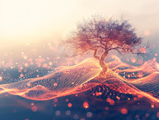 Wall Mural - A conceptual image of a digital tree with interconnected branches, symbolizing the growth and expansion of technology, with space for text.