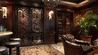 © furyon - elegant cigar lounge entrance exuding sophistication with rich mahogany doors and intricate ironwork