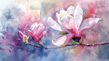 Wall Mural - enchanting magnolia blossom in delicate watercolors watercolor painting