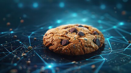 Wall Mural - chocolate cookie on a blue digital background