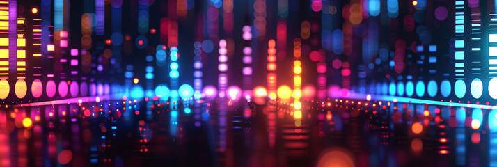 Sticker - Abstract background with blurred colorful bars and lights on dark background, AI digital music composition concept.colorful data tranfer business technology background.blur binary data,futuristic,