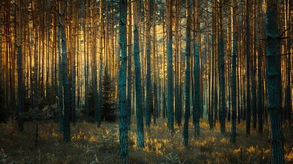 realistic photography of coniferous forest. abstract background of a northern forest