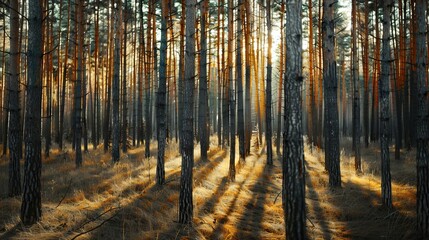 realistic photography of coniferous forest. abstract background of a northern forest