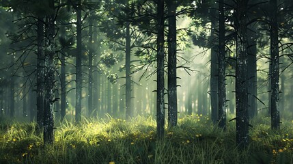 realistic photography of coniferous forest. abstract background of a northern forest