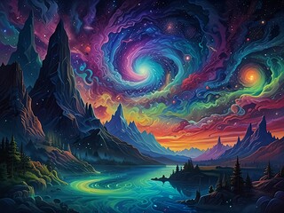 ethereal reverie : step into a dreamscape where abstract forms waltz with celestial hues. floating i