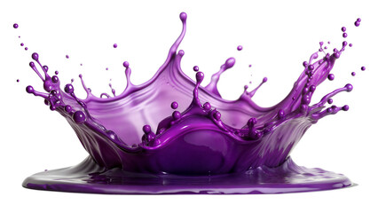 Electric Purple Splash – High Contrast: A striking purple liquid splash with high contrast and intricate details, isolated on a white transparent background.
