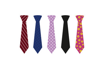 set of colored ties isolated on white background. Vintage men's accessory tie. Vector illustration, eps 10.