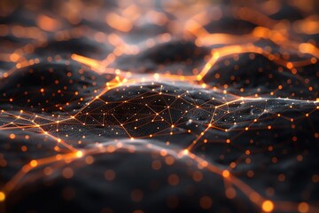 Poster - A 3D abstract background with a network of glowing lines forming geometric patterns